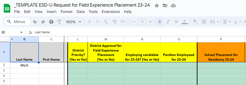 Sample Google Sheet shows columns to input candidate information